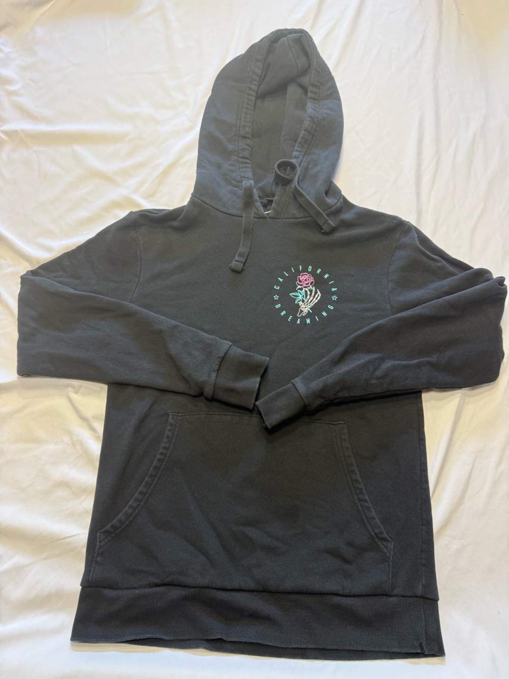 Black Hoodie with Rose Chest Graphic